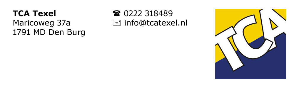 Telefoonnummer, emailadres en adresgegevens TCA Texel.